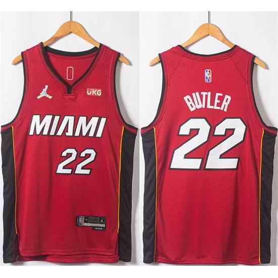 Men Miami Heat #22 Jimmy Butler Red Statement Edition 75th Anniversary Stitched Jersey