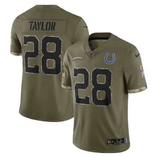 Men Indianapolis Colts #28 Jonathan Taylor Olive 2022 Salute To Service Limited Stitched Jersey