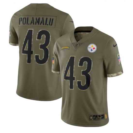 Men Pittsburgh Steelers #43 Troy Polamalu Olive 2022 Salute To Service Limited Stitched Jersey