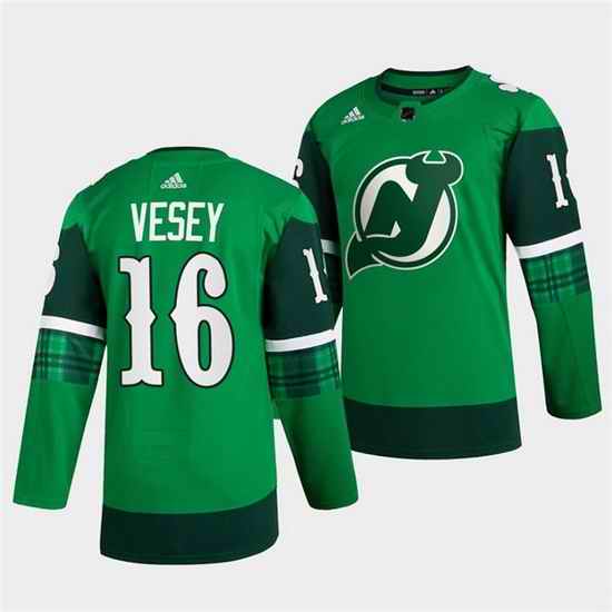 Men New jerseyy Devils #16 Jimmy Vesey Green Warm Up St Patricks Day Stitched jersey