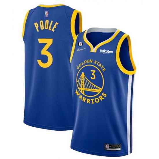 Men Golden State Warriors #3 Jordan Poole Royal With No 6 Patch Stitched Jersey