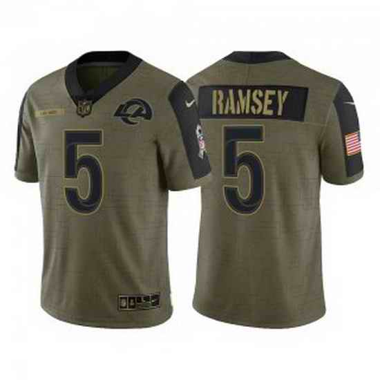 Men Los Angeles Rams #5 Jalen Los Angeles Ramsey Olive 2021 Salute To Service Limited Stitched Jersey