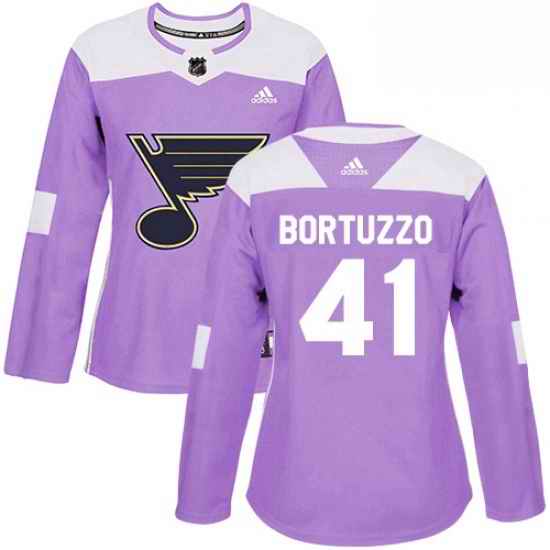 Womens Adidas St Louis Blues #41 Robert Bortuzzo Authentic Purple Fights Cancer Practice NHL Jersey