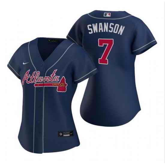 Women Atlanta Braves #7 Dansby Swanson Navy Cool Base Stitched Jersey
