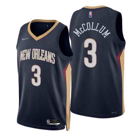 Men New Orleans Pelicans #3 C J  McCollum Navy Icon Edition Stitched Jerse