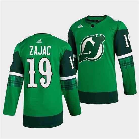 Men New jerseyy Devils #19 Travis Zajac Green Warm Up St Patricks Day Stitched jersey