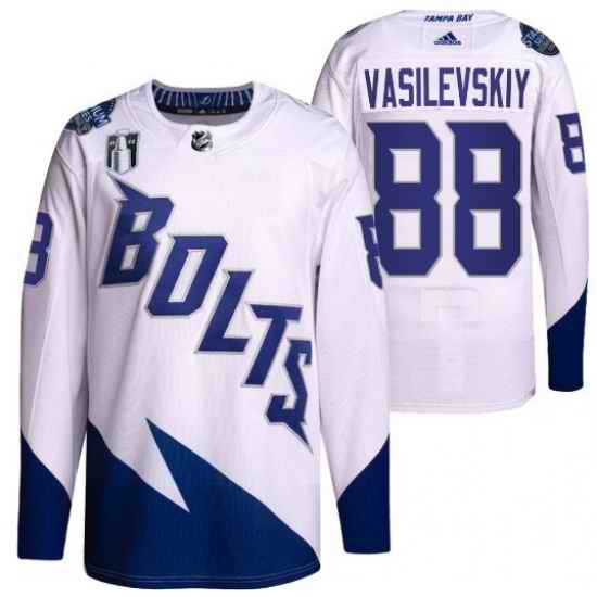 Men Tampa Bay Lightning #88 Andrei Vasilevskiy 2022 White Stanley Cup Final Patch Stitched Jersey