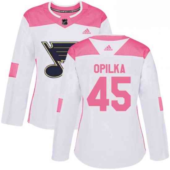 Womens Adidas St Louis Blues #45 Luke Opilka Authentic WhitePink Fashion NHL Jersey