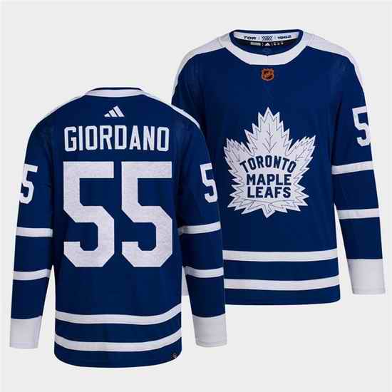 Men Toronto Maple Leafs Black #55 Mark Giordano Blue 2022 Reverse Retro Stitched Jersey