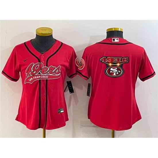 Women San Francisco 49ers Red Team Big Logo With Patch Cool Base Stitched Baseball Jersey