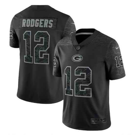 Men Green Bay Packers #12 Aaron Rodgers Black Reflective Limited Stitched Football Jersey