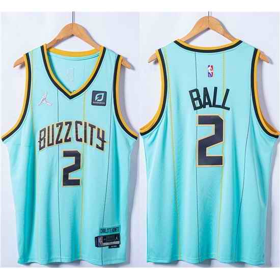 Men Charlotte Hornets #2 LaMelo Ball Blue 75th Anniversary Stitched NBA Jersey