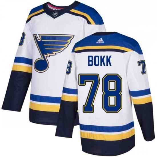 Mens Adidas St Louis Blues #78 Dominik Bokk Authentic White Away NHL Jersey