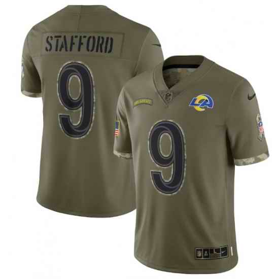 Men Los Angeles Rams #9 Matthew Stafford Olive 2022 Salute To Service Limited Stitched Jersey
