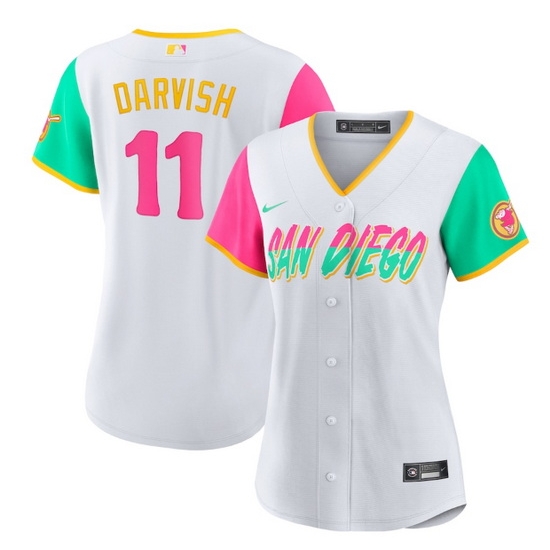 Women San Diego Padres #11 Yu Darvish 2022 White City Connect Cool Base Stitched Baseball Jersey