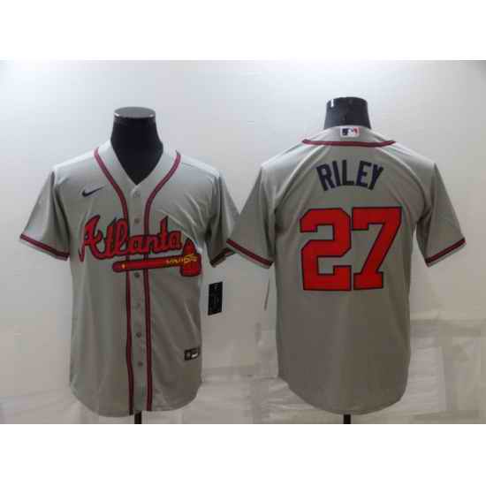 Men Gray Atlanta Braves #27 Austin Riley Cool Base MLB Stitched Jersey