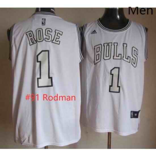 Men Bulls #91 dennis Rodman White On White Stitched NBA Jersey