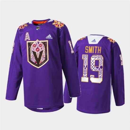 Men Vegas Golden Knights #19 Reilly Smith Purple Hispanic Heritage Warmup Stitched Jersey
