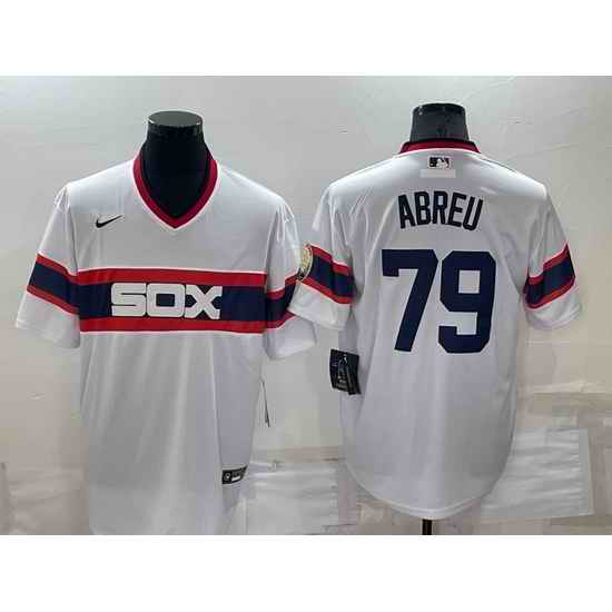 Men Chicago White Sox #79 Jose Abreu White Throwback Cool Base Stitched Jersey