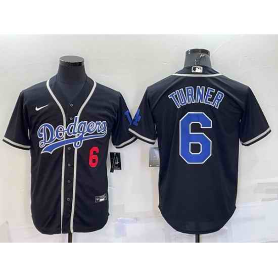 Men Los Angeles Dodgers #6 Trea Turner Black Cool Base Stitched Baseball Jersey