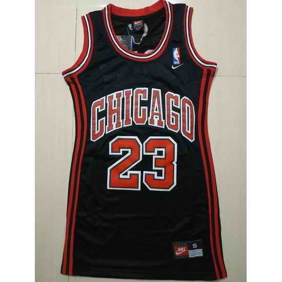 Women Chicago Bulls #23 Michael Jordan Dress Stitched Jersey Black
