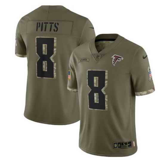 Men Atlanta Falcons #8 Kyle Pitts Olive 2022 Salute To Service Limited Stitched Jersey
