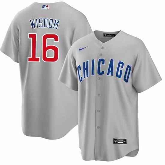 Men Chicago Cubs #16 Patrick Wisdom Grey Cool Base Stitched Baseball Jerse
