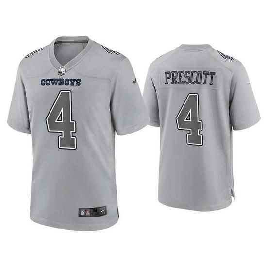 Men Dallas Cowboys #4 Dak Prescott Grey Atmosphere Fashion Stitched Game Jersey