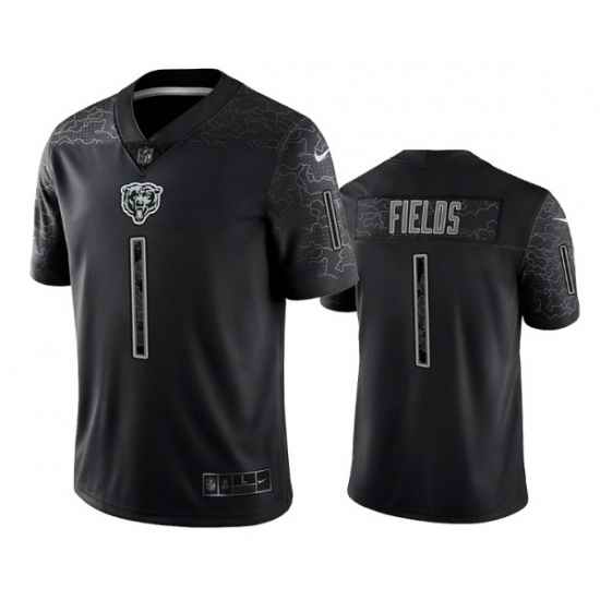 Men Chicago Bears #1 Justin Fields Black Reflective Limited Stitched Football Jersey