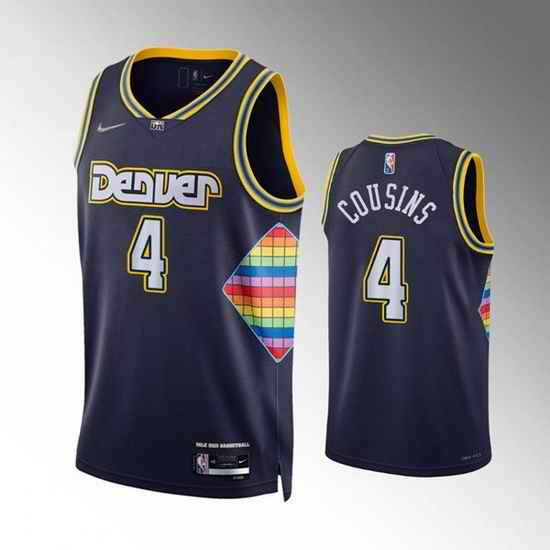 Men Denver Nuggets #4 DeMarcus Cousins Navy 2021 22 City Edition 75th Anniversary Stitched Jersey