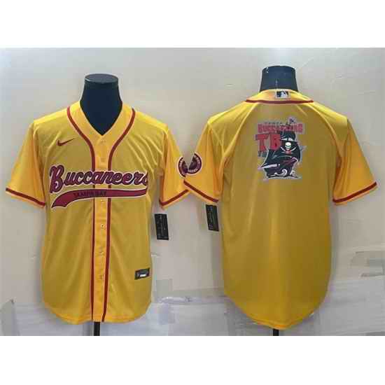 Men Tampa Bay Buccaneers Yellow Team Big Logo With Patch Cool Base Stitched Baseball Jersey