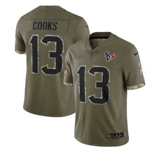 Men Houston Texans #13 Brandin Cooks Olive 2022 Salute To Service Limited Stitched Jersey