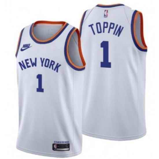 Youth New York Knicks #1 Obi Toppin Men Nike Releases Classic Edition NBA 75th Anniversary Jersey White