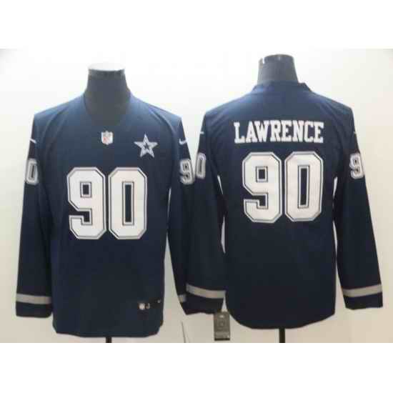 Men Dallas Cowboys #90 Demarcus Lawrence Navy Therma Long Sleeve Limited Jersey