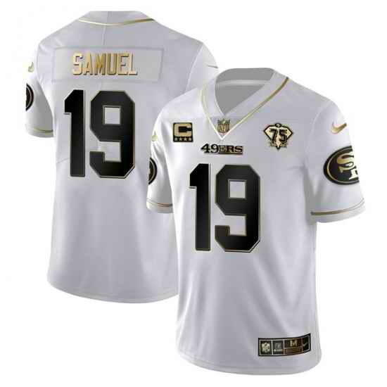 Men San Francisco 49ers #19 Deebo Samuel White Gold 75th Anniversary With C Patch Stitched Jersey