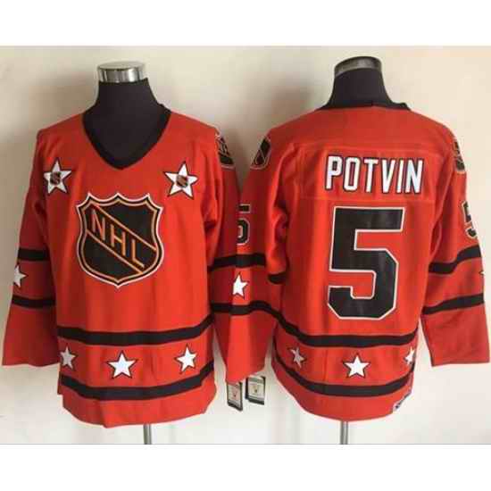 1972-81 NHL All-Star #5 Denis Potvin Orange CCM Throwback Stitched Vintage Hockey Jersey