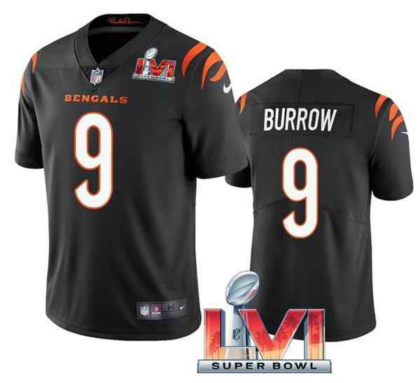 Nike Bengals #9 Joe Burrow Black 2022 Super Bowl LVI Vapor Limited Jersey