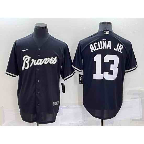 Men Atlanta Braves #13 Ronald Acu F1a Jr  Black Cool Base Stitched Baseball Jersey