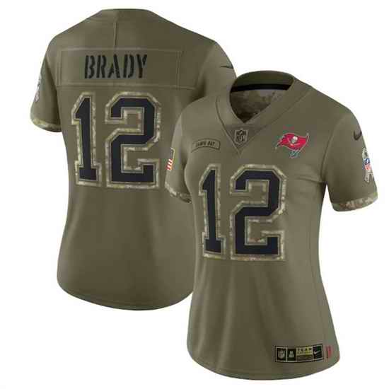 Women Tampa Bay Buccaneers #12 Tom Brady Olive 2022 Salute To Service Limited Stitched Jersey