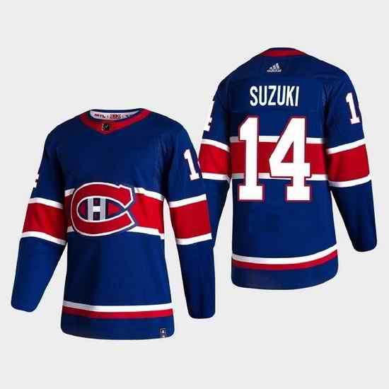Men Montreal Canadiens #14 Nick Suzuki Blue Stitched Jerse