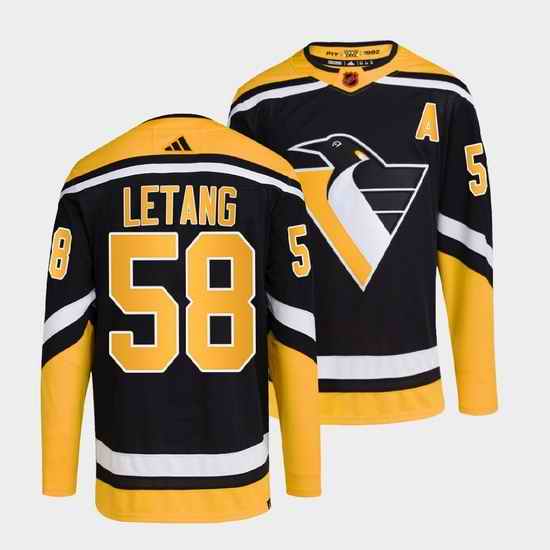Men Pittsburgh Penguins #58 Kris Letang Black 2022 Reverse Retro Stitched Jersey