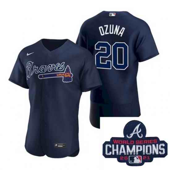Men Nike Atlanta Braves #20 Marcell Ozuna Blue Alternate Stitched Baseball Stitched MLB 2021 Champions Patch Jersey