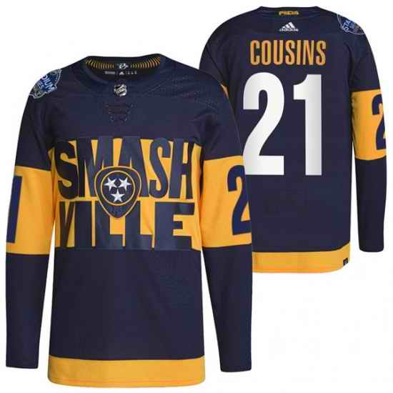 Men Nashville Predators #21 Nick Cousins 2022 Navy Stadium Series Breakaway Player Stitched Jersey