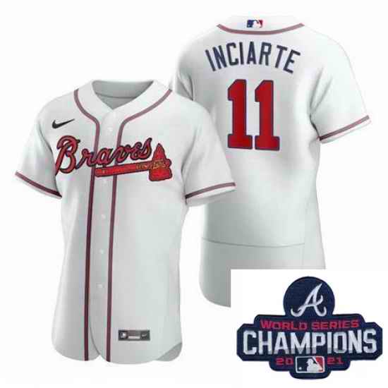 Men Nike Atlanta Braves #11 Ender Inciarter White Alternate Stitched Baseball Stitched MLB 2021 Champions Patch Jersey