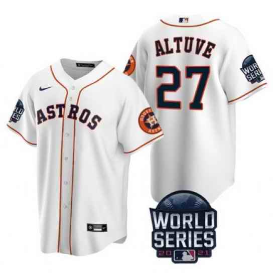 Men Houston Astros #27 Jose Altuve 2021 White World Series Cool Base Stitched Baseball Jersey