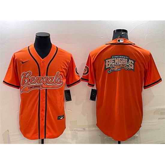 Men Cincinnati Bengals Orange Team Big Logo With Patch Cool Base Stitched Baseball Jersey
