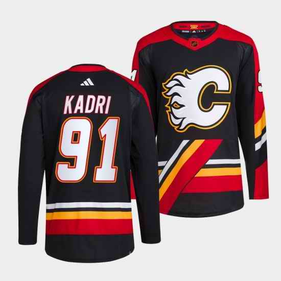 Men Calgary Flames 91 Nazem Kadri Black 2022 #23 Reverse Retro Stitched Jersey