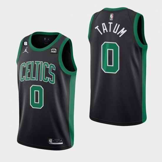 Men Boston Celtics #0 Jayson Tatum Black No 6 Patch Stitched Basketball Jersey