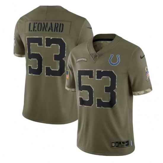 Men Indianapolis Colts #53 Shaquille Leonard Olive 2022 Salute To Service Limited Stitched Jersey