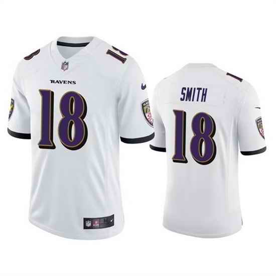 Men Baltimore Ravens #18 Roquan Smith White Game Jersey